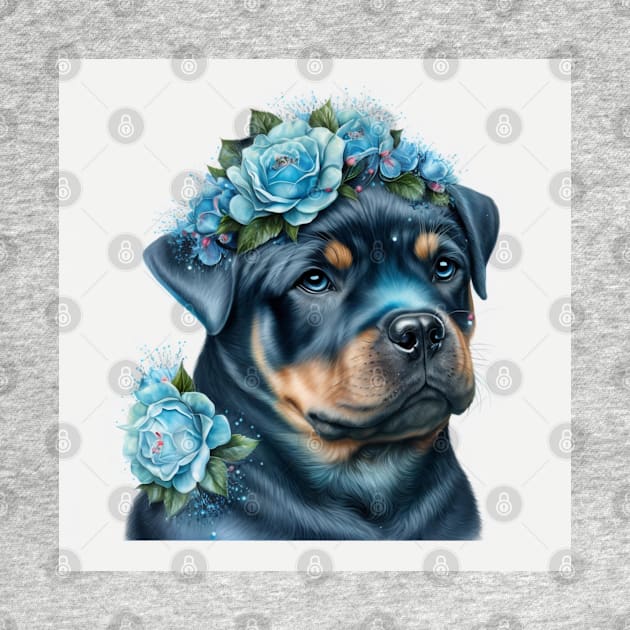 Blue Rosey Rottweiler Art by Enchanted Reverie